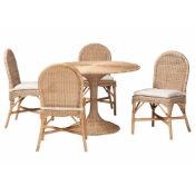 bali & pari Linda 5-Piece Natural Rattan Dining Set - Handwoven Wicker Dining Furniture with Cushioned Seats, Boho Coastal Kitchen or Dining Room Set